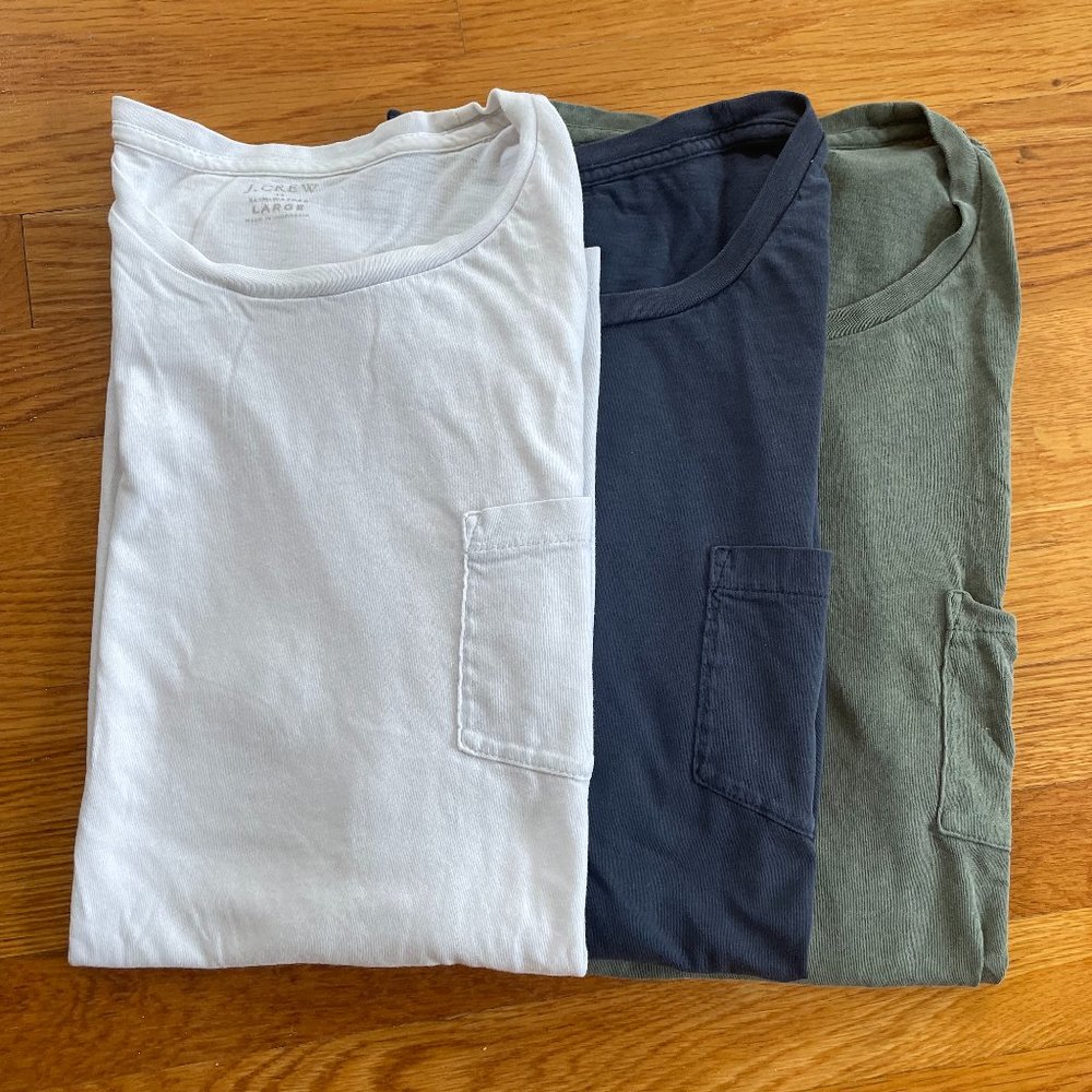 COPY - BUNDLE J. Crew Men's Slim Washed T-Shirts Pocket - Green, Blue/Navy, Whi…